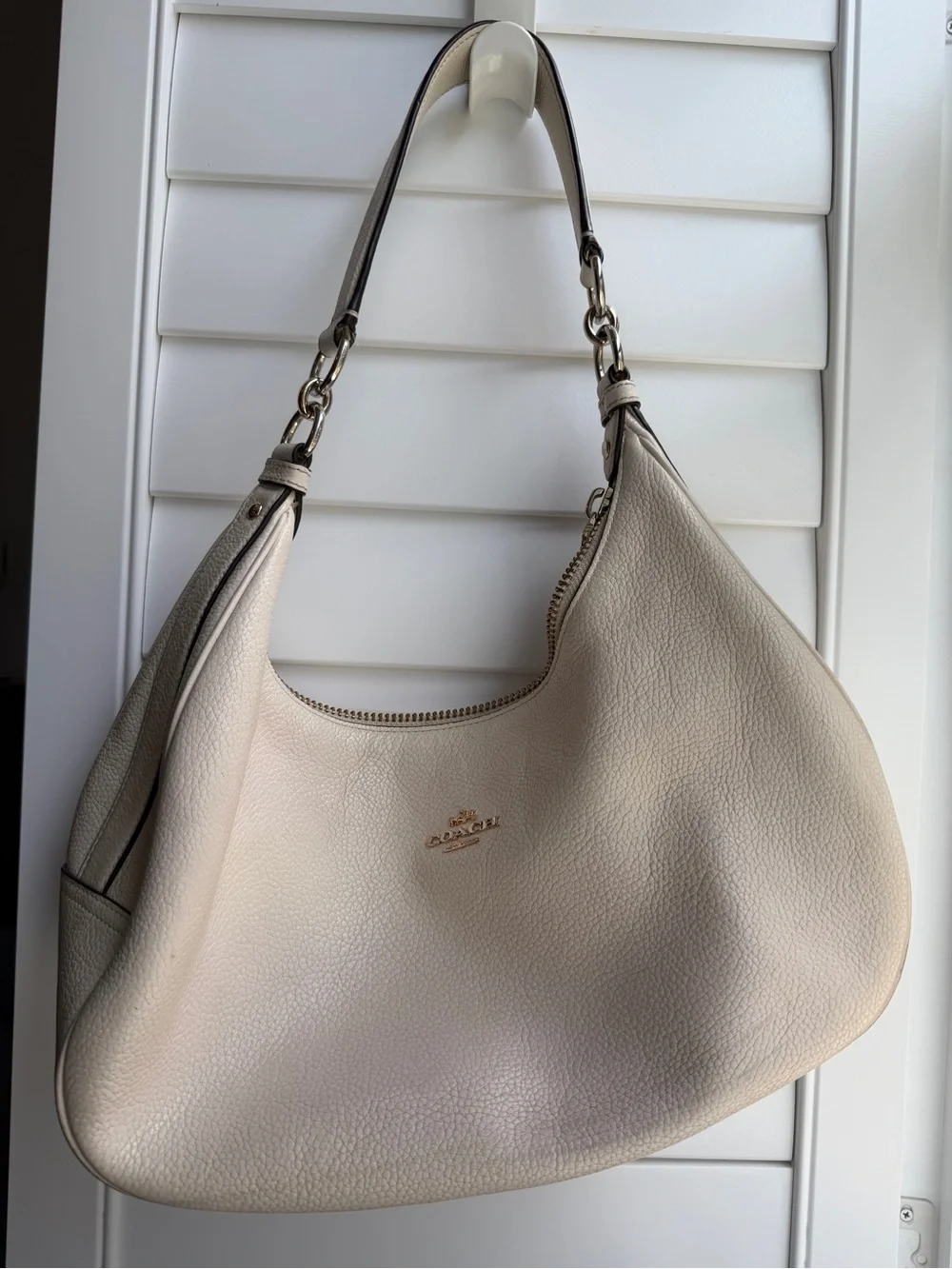 Coach Pebbled Leather Hobo in Light Cream with Gold Hardware